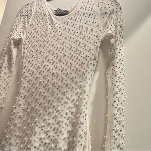 NWT AKIRA white dress medium bride bachelorette rhinestone pageant